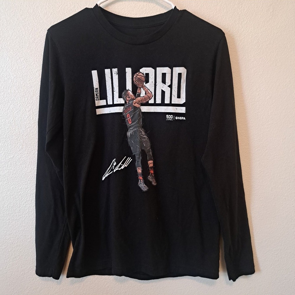 500 Level Damian Lillard NBPA Kids Black Long Sleeve Graphic T-Shirt NBA Blazers